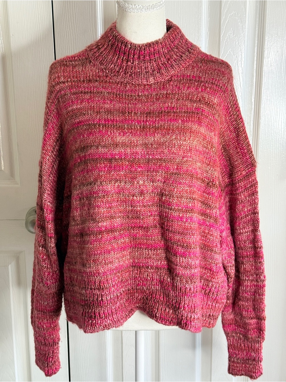 J.Crew Space-Dyed Mockneck Sweater Pink Red M BB429 EUC
